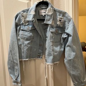 Fashion Nova Cropped Distressed Denim Jacket